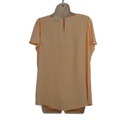 CeCe Peach Orange Flowy Short Sleeve Blouse Women Size XL Semisheer Keyhole Back - Picture 3 of 8